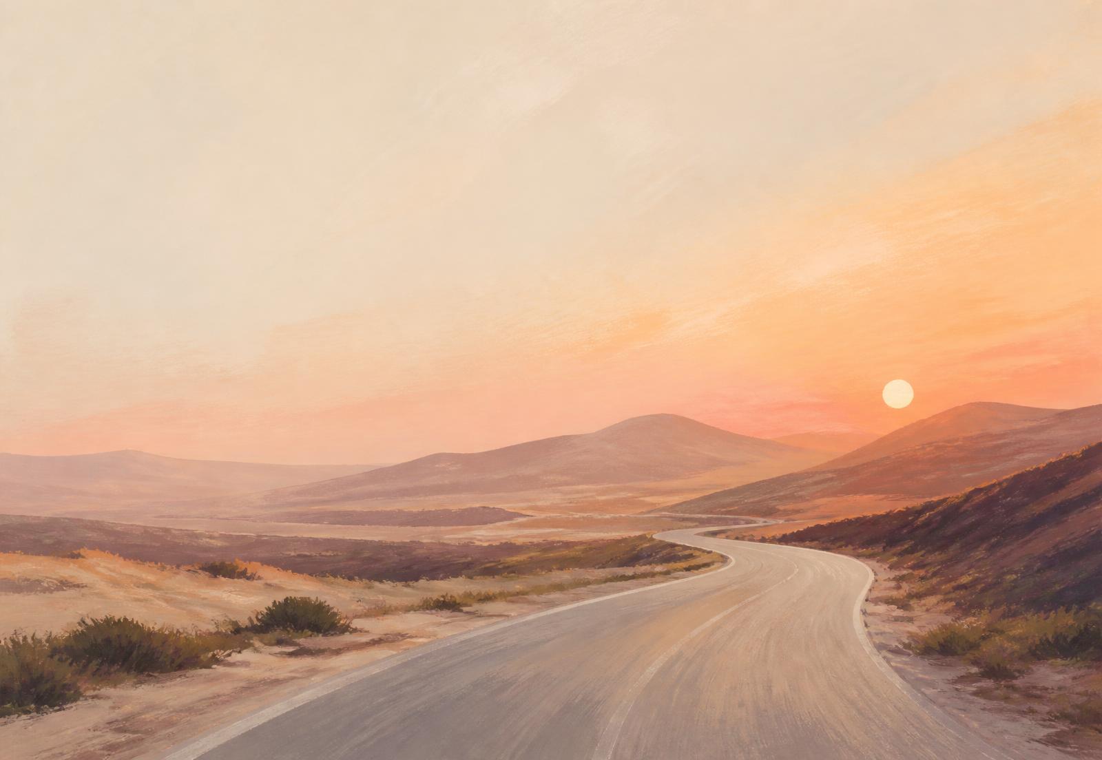 Painted dawn over an open road